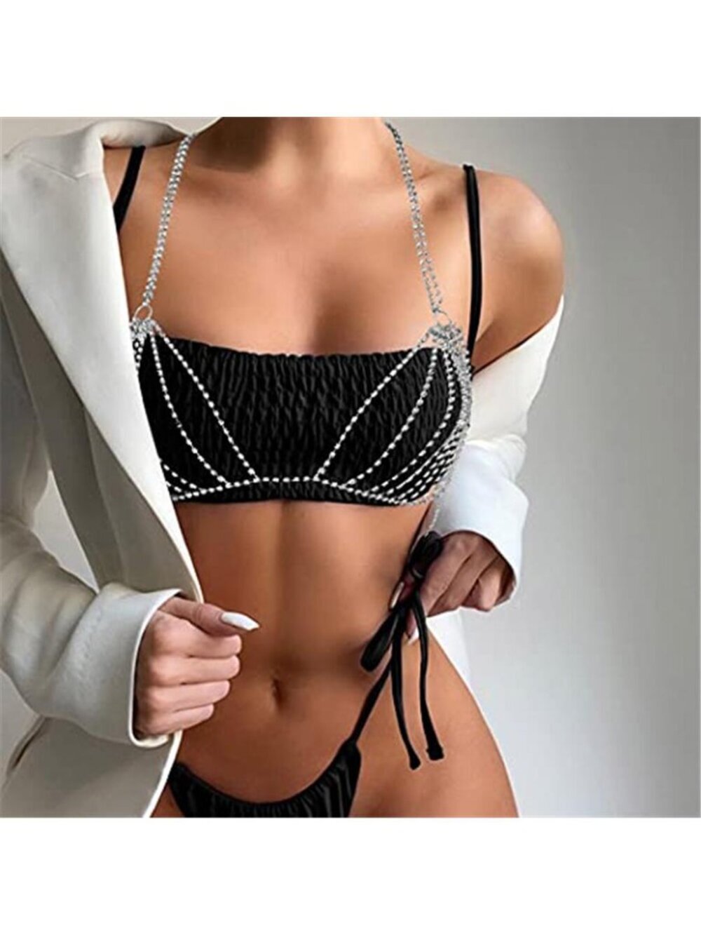 Boho Crystal Body Chain Sparkly Rhinestone Bikini Chest Chains Bra